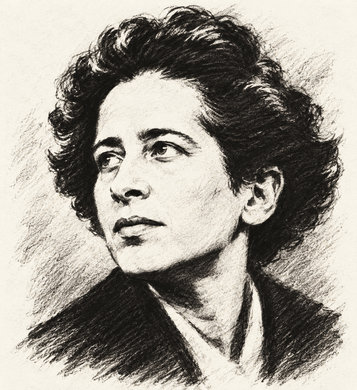 Kohlezeichnung Hannah Arendt (KI generiert)